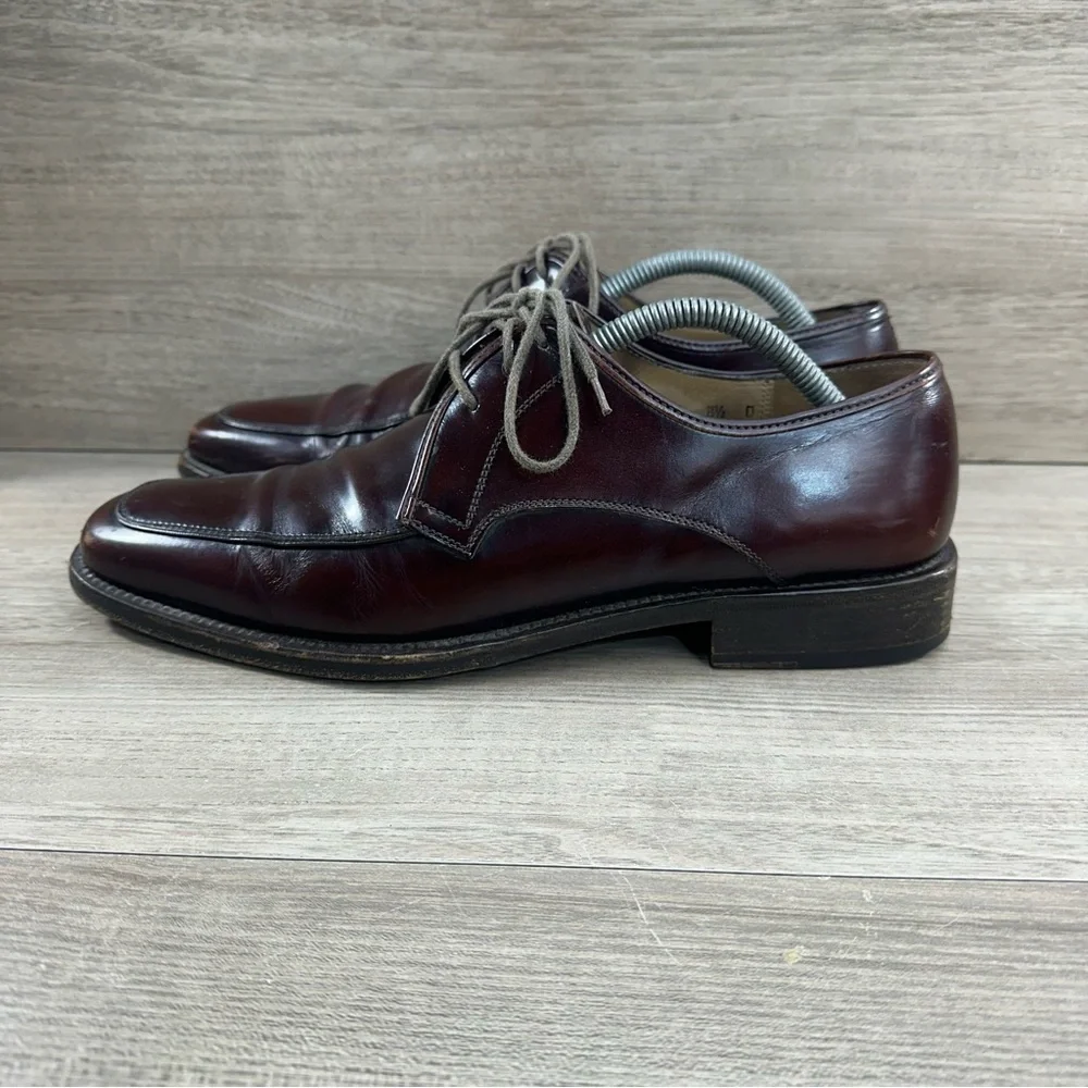 Salvatore Ferragamo Mens Wine Leather Oxford Dress Shoes Size 8.5 D